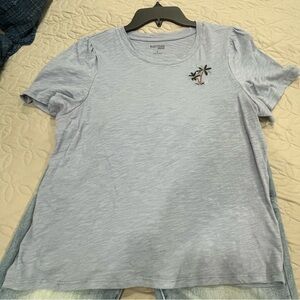 Kensie Light Blue Tee with Palm Embroidery